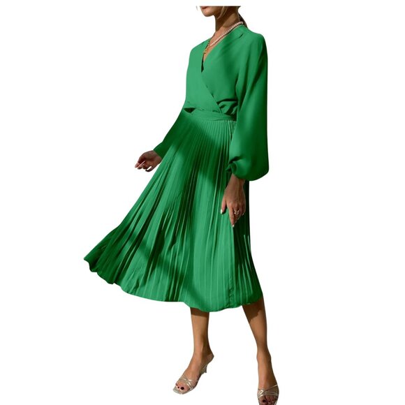 Prettygarden Women's Midi Long Puff Sleeve Flowy Green Dress - Size‎ XXL - Picture 3 of 11